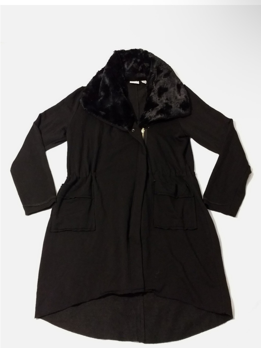 Women's vintage Black Faux-Fur Collar Pea Coat